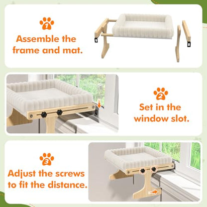 Cat Perch for Window Cats Hammock Indoor Bed for Window Adjustable Wooden Frame Bird Watching Sunbathing Space-Saving Single Layer 18 * 16 * 9.4inch (Small Breeds Recommended) - size: Single Layer