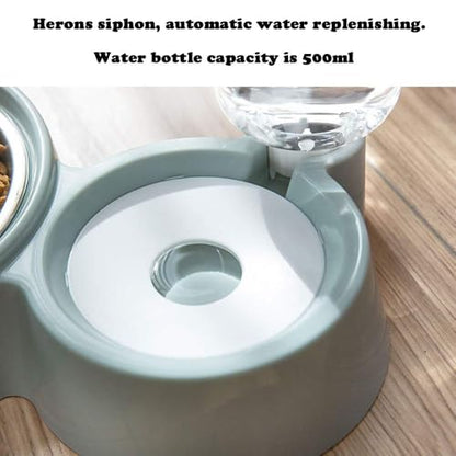Double Dog Cat Bowls, Pets Water and Food Bowl Set with Detachable Stainless Steel Bowl, Automatic Water Dispenser Bottle No-Spill Pet Feeder for Cats Puppy and Small Dogs (Blue) - color: Blue