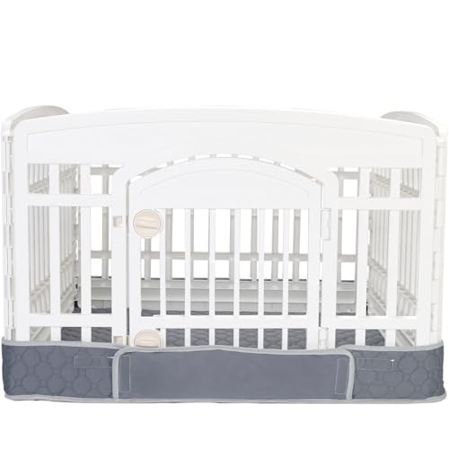 Dog Playpen Bottom Pad Mat for 36" 4-Panel Playpens - Scratch & Chew-Resistant Puppy Pen Floor Mat with Hook & Loop Fasteners, Waterproof & Leakproof, Non-Slip (Gray) (Playpen Not Included) - color: Gray