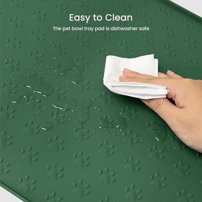 PWTAA Dog Food Mat Anti-Slip Silicone Dog Bowl Mat Thicker Pet Placemat Waterproof Cat Feeder Pad with Raised Edge Puppy Kitten Feeding Mats Suitable Small Medium-Sized Dogs Cats Eating Tray - color: Hunter Green, size: 25.6" x 13"