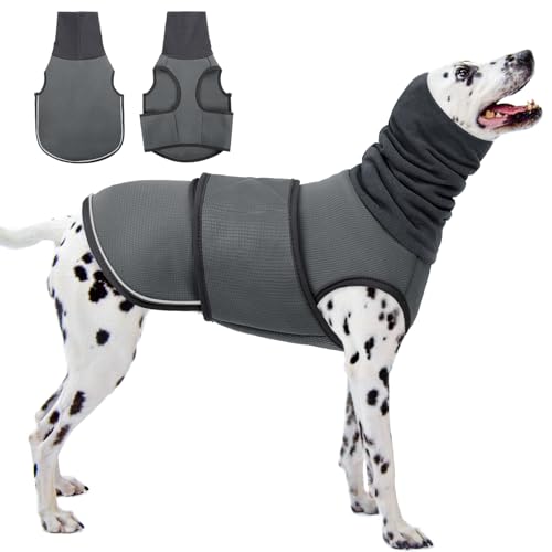 Reflective Dog Thunder Jacket Anxiety Calming Vest, Adjustable Dog Calming Hoodie with Ear Wrap, Breathable Dog Anti-Anxiety Vest for Thunder, Fireworks, Travel, Separation, Grey L - color: Grey, size: Large