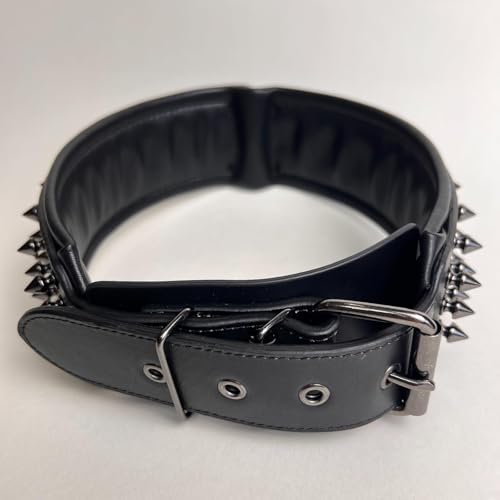 Luxury Leather Spike Dog Collar, Double-Layer Soft Cowhide, Punk Style for Medium and Large Dogs, Pit Bulls, Rowena (Black,M-Neck 33-41cm) - color: Black, size: M-neck 33-41cm
