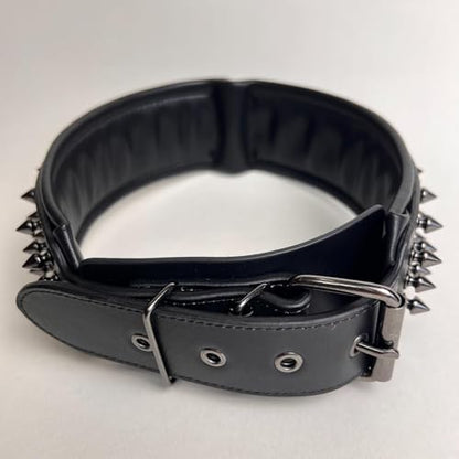 Luxury Leather Spike Dog Collar, Double-Layer Soft Cowhide, Punk Style for Medium and Large Dogs, Pit Bulls, Rowena (Black,2XL-Neck 57-65cm) - color: Black, size: 2XL-neck 57-65cm