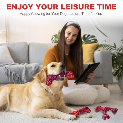Kseroo Indestructible Dog Toys for Aggressive Chewers: 3-Pack Beef Flavored Hard Nylon Dog Chew Toys for Medium & Large Dogs(25-90lbs), Tough Super Chewer Dog Bones Toys to Keep Them Busy, Red - color: 3PC-Beef-Red
