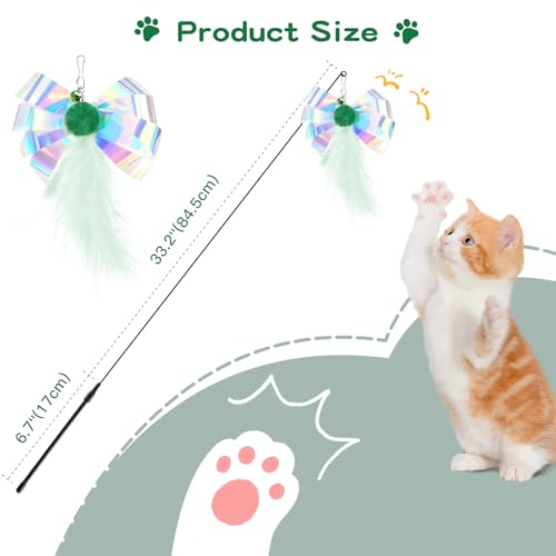 Pawaboo Feather Teaser Cat Toy, Interactive Feather Wand Cats Toy Flying Feathers Cat Catcher with Extra Long 34.5" Wand and Small Bell, Exerciser Playing Toys for Kitten or Cats, Green Butterfly - color: Green Butterfly