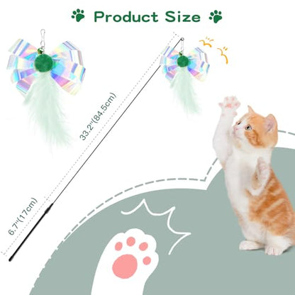 Pawaboo Feather Teaser Cat Toy, Interactive Feather Wand Cats Toy Flying Feathers Cat Catcher with Extra Long 34.5" Wand and Small Bell, Exerciser Playing Toys for Kitten or Cats, Green Butterfly - color: Green Butterfly
