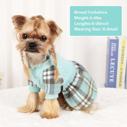 Dog Sweater for Small Dogs Girl Boy Winter Dog Sweater Dress, Puppy Clothes Pet Clothes Shih Tzu Wedding Birthday Plaid Dresses Holiday Festival Outfits, Turquoise, XXS - color: Turquoise, size: XX-Small (Chest 11in )