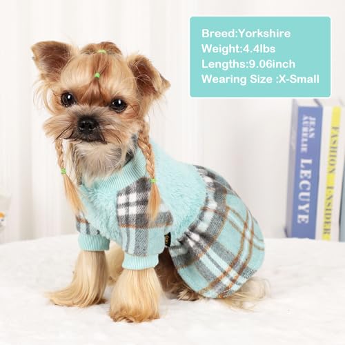 Dog Sweater for Small Dogs Girl Boy Winter Dog Sweater Dress, Puppy Clothes Pet Clothes Shih Tzu Wedding Birthday Plaid Dresses Holiday Festival Outfits, Turquoise, XS - color: Turquoise, size: X-Small (Chest 13in )