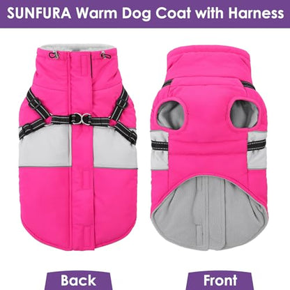 Small Dog Coat with Harness Built in, Warm Dog Jacket Winter with Zipper On Back, Waterproof Pet Snow Jacket Snowsuit Pet Sweater Clothes for Puppy, Hot Pink XS - color: Hot Pink, size: X-Small