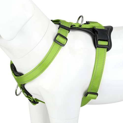 Plutus Pet Adjustable No Pull Dog Harness with Leather Accents, Heavy Duty Reflective Nylon Vest for Training, Hiking, Easy Walk Harness for Small, Medium, Large Dogs (Green, S) - color: Green, size: S