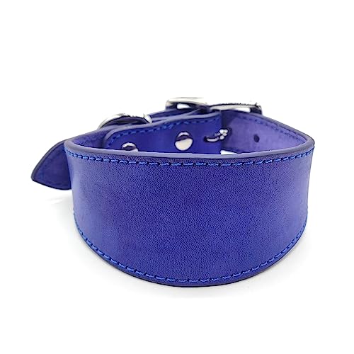 Wide Padded Dogs Collar Genuine Leathers Puppy Collars for Lurchers Italian Greyhounds Comfortable Pet Dogs Accessories - color: Purple Blue, size: 35cm
