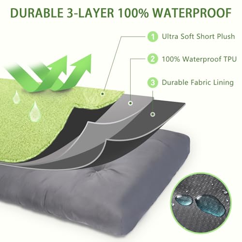Dog Crate Bed Waterproof Deluxe Plush Dog Beds with Removable Washable Cover Anti-Slip Bottom Pet Sleeping Mattress for Large, Medium, Jumbo, Small Dogs, 29 x 18 inch, Green - color: Green, size: 29.0"L x 18.0"W x 3.0"Th