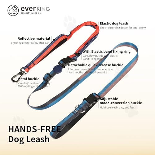 ‌EVERKING 6ft Hands-Free Dog Leash - 6-in-1 Adjustable with 360° Rotating Buckle, Night Reflective & Shock Absorbing for Large/Small Dogs (Up to 120lbs) (Dark Blue) - color: Dark blue