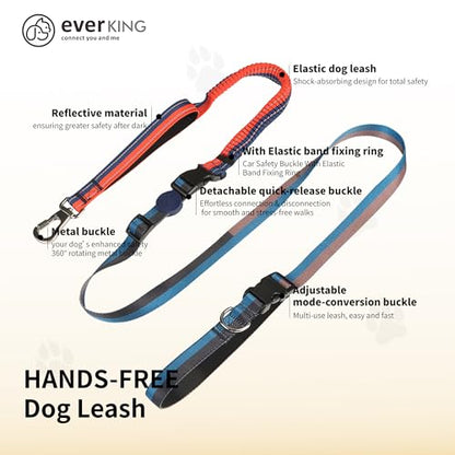 ‌EVERKING 6ft Hands-Free Dog Leash - 6-in-1 Adjustable with 360° Rotating Buckle, Night Reflective & Shock Absorbing for Large/Small Dogs (Up to 120lbs) (Dark Blue) - color: Dark blue