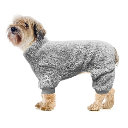 Idepet Velvet Dog Pajamas, Turtleneck Dog Sweater Fuzzy Plush Onesie Soft Cat Apparel Pet Clothes Winter Outfit Doggy Pjs Puppy Jumpsuit for Small Dogs Cats (Grey,XS) - color: Grey, size: X-Small