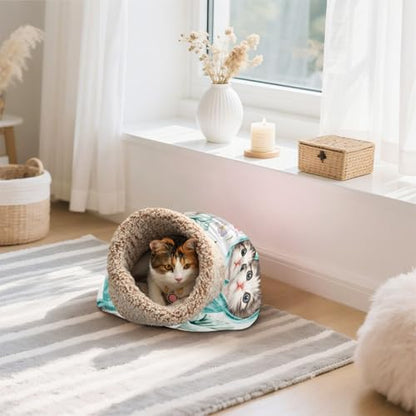 YETTASBIN Self-Warming Cat Sleeping Bag - Cute Kittens Semi-Enclosed Anti-Anxiety Calming Cat Bed Cave, Cozy Plush Pet Snuggle Sack with Soft Fleece Lining for Cat Dog Kitten, 19” x 23”