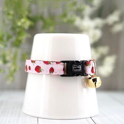 Ultra Joys Cat Collar with Bells - Breakaway for Kittens & Cats - Strawberry Small - color: Strawberry-Collar Only, size: Small