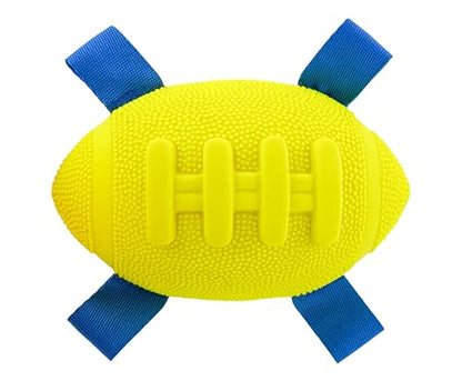 Hartz Dura Play Sports Football Dog Toy, Bacon Scented Squeaky Latex Yellow & Blue Toy, 1 Count - size: 1 Count, style: Football