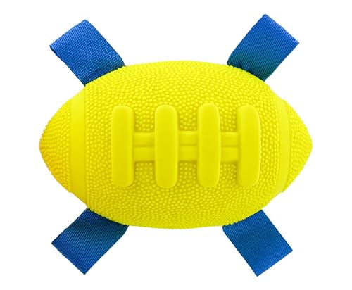 Hartz Dura Play Sports Football Dog Toy, Bacon Scented Squeaky Latex Yellow & Blue Toy, 1 Count - size: 1 Count, style: Football