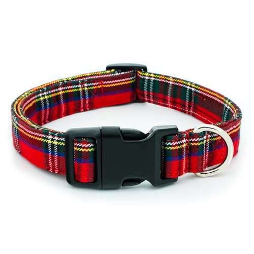 Tunkoo Christmas Plaid Dog Collar, Cute Adjustable Red Collar for Boy and Girl Dogs, Dog Collar with Strong Plastic Buckle - for Small Medium Large Pets, M - color: Chistmas Plaid Collar 1, size: Medium