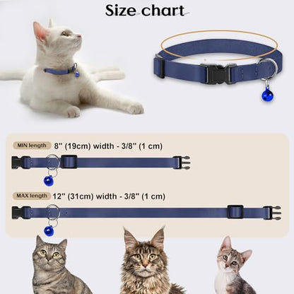 Breakaway Cat Collar with Bell - Leather Adjustable Kitten Collars with Safety Quick Release Buckle - Soft Small Pet Collars for Girl & Boy Cats (Deep Blue) - color: Deep Blue