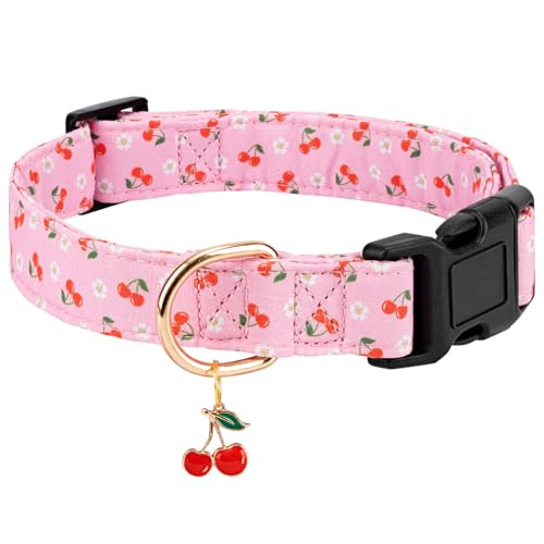 Personalized Dog Collars,Adjustable Puppy Collars with Safety Buckle for Small Medium Large Dogs,Cute and Unique Pink Cherry Pattern Pet Collar for Boy Girl Dogs. (Pink Cherry, Medium) - color: Pink Cherry, size: Medium