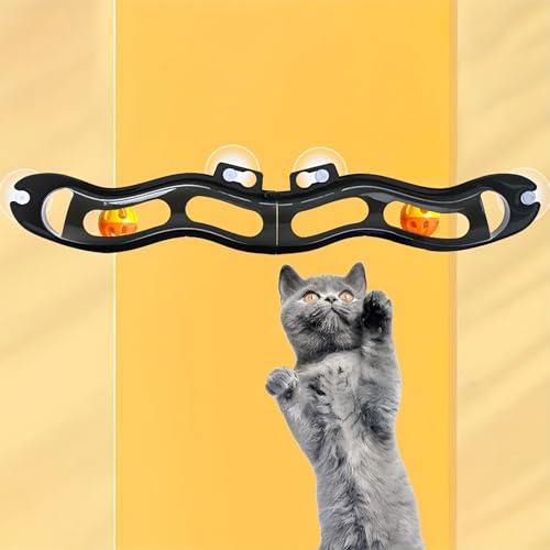 Interactive Cat Toy Bell Roll Track Ringing Balls Cat Toys with Suction Cups and Foldable Funny Toys for Walls Windows and Cats