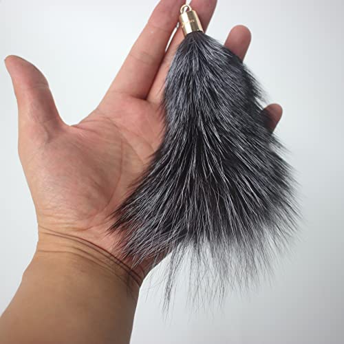 Fosrion Real Raccoon Tail Fur Cat Bites Toy with Three Section Retractable Carbon Fiber Rod (Fox Fur Piece, Tail & Fishing Rod) - color: Fox Fur Piece