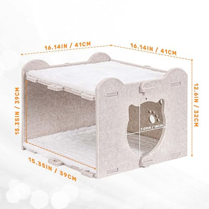 Yesday Detachable Felt Cat Bed Condo Shelter House for Indoor Use, Durable and Warm Flannel, Cozy Shelter with Built-in Scratching Board and Bonus Cat Toys (Camel) - color: Camel
