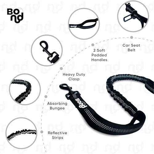Bond Dog Running Leash Hands Free with Pouch, Hands Free Leash for Large Dogs, Pet Lead Running Belt for Walking & Canicross Belt, Includes Waist Jogging Fanny Pack & Pet Car Seat Belt Safety - color: Black