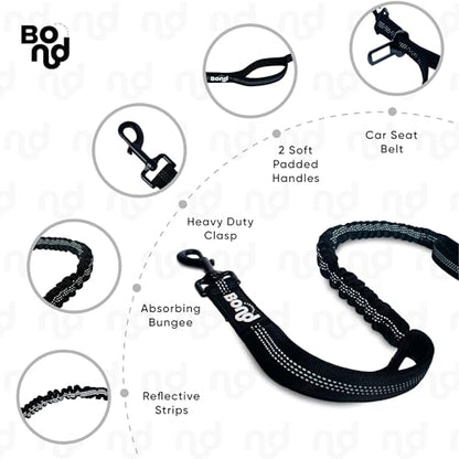 Bond Dog Running Leash Hands Free with Pouch, Hands Free Leash for Large Dogs, Pet Lead Running Belt for Walking & Canicross Belt, Includes Waist Jogging Fanny Pack & Pet Car Seat Belt Safety - color: Black