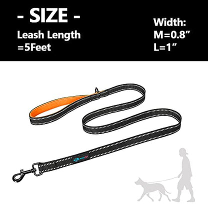 PHOEPET 5 Feet Heavy Duty Dog Leash - Reflective - Soft Padded Handle Traffic Grip for Extra Control (L,Orange) - color: Orange