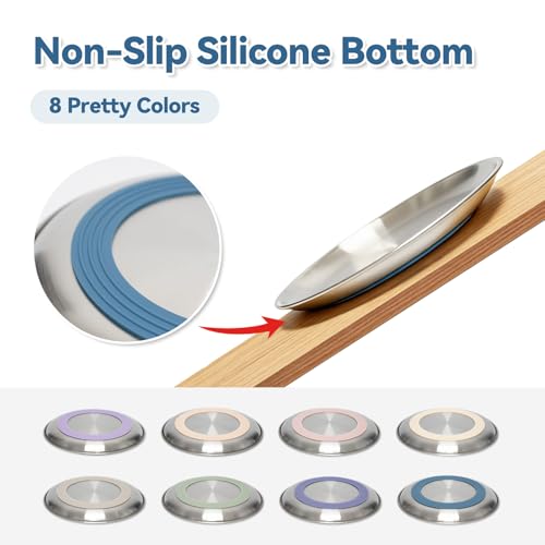 8 Pack Stainless Steel Cat Food Bowls, Cat Dishes Shallow Whisker-Friendly Metal Dishes with Non-Slip Silicone Bottom, Easy to Clean Indoor Feeding Bowls for Cats, Kittens & Small Dogs (6.7")