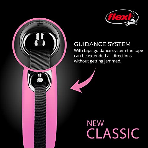 FLEXI New Classic Tape Retractable Dog Leash for Small Dogs Up to 33 lbs. – 16 ft., Pink Tangle-Free Pet Walking Leash with One-Handed Brake, Pause, Lock German Quality Product - color: Pink, size: Small - 16 Feet (Tape)