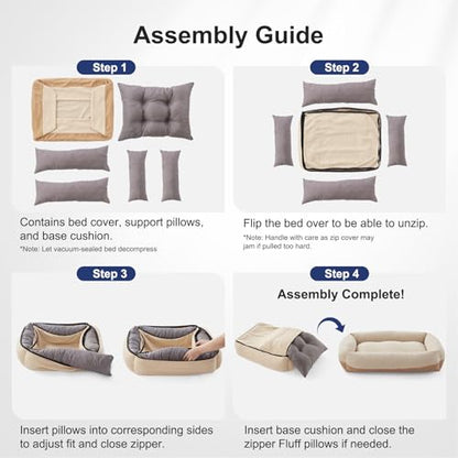 Washable Dog Bed Extra Large Sized Dogs, Washable Comfy Fluffy XL Dog Bed, Removable Zipper Cover Machine Wash, Durable Sleeping Pet Cuddler Bed with Anti-Slip Bottom, 42x30x8 in, Beige - color: Beige, size: XL(42''x30''x8'')