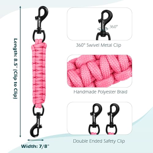 Dog Collar Safety Clip, Handmade Backup Safety Strap for Dog Harness, Prong, Pinch Collar, Double Ended Clasp Leash Connector (Pink) - color: Pink