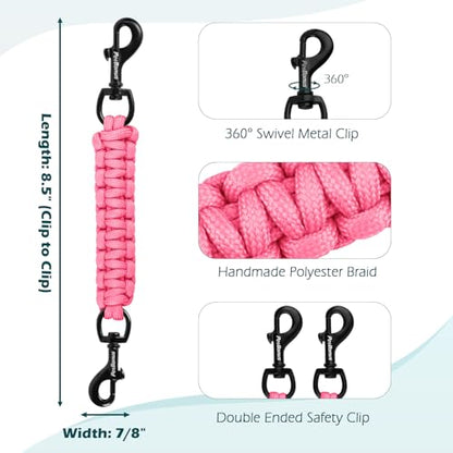 Dog Collar Safety Clip, Handmade Backup Safety Strap for Dog Harness, Prong, Pinch Collar, Double Ended Clasp Leash Connector (Pink) - color: Pink