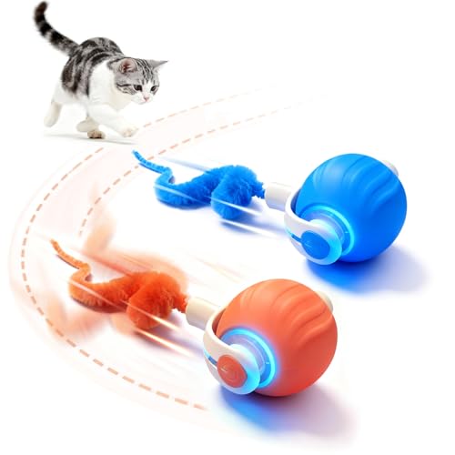 Interactive Cat Toys for Indoor Cats,2 Automatic Moving Kitten Toys,Cat Toys for Bored Indoor Adult Cats,Smart Rechargeable Cat Enrichment Toys for Small/Medium/Large Cats to Keep Them Busy, Cat Balls - color: 1 Blue +1 Orange