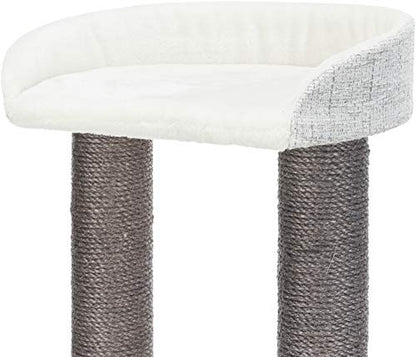 TRIXIE Pilar Cat Scratching Post 39.4 Inch - with Durable Sisal Rope (Gray) and Condo, Two Platforms, Top Platform with Backrest & Dangling Cat Toy - in Gray - color: Pilar