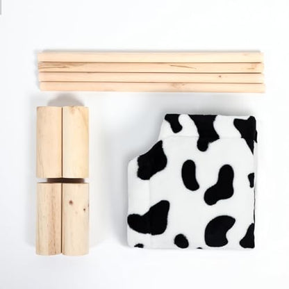 Cat and Dog Hammock Bed for Small Dogs, Brethable Wooden Cat Pet Rabbit Elevated Bed Cots Furniture for All Seasons Fleece Cow Print - color: Fleece Cow Print