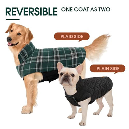Kuoser Waterproof Dog Coat, Reversible Dog Jacket for Medium Dogs, Adjustable Durable Doggie Winter Coat Warm Puppy Cold Weather Apparel from Small to Large Breed, Green M - color: Green, size: Medium (Pack of 1)