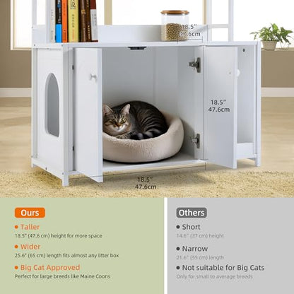 Garvee Cat Litter Box Enclosure with Shelves, 52'' Large Hidden Cats Furniture for Most Litter Box, Wood Enclosed Dog Proof Cat Kitty Cabinet with Scratch Mat White - color: White-1