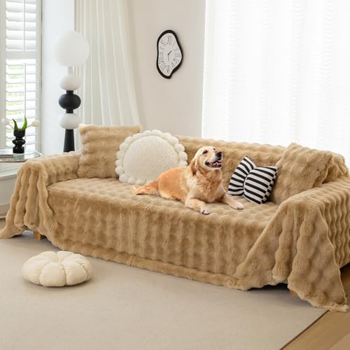 Foreate Fuzzy Plush Sofa Covers, Faux Fur Couch Cover for 3 Cushion Couch Sofa, Sectional Couch Cover, Warm L Shaped Sofa Slipcovers for Dogs, Cats (Light Tan, 71" x 118") - color: Light Tan, size: Large: 71"x118 "