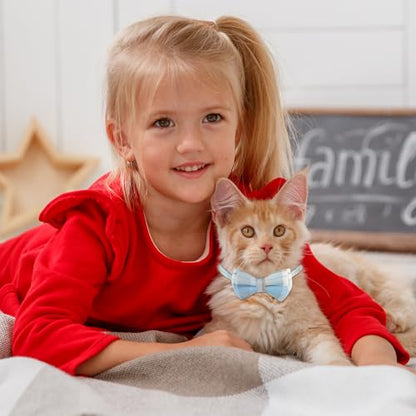 Jeffdad 2Pcs Cat Collar Breakaway, Cat Collar with Bells Bowtie Plaid Cat Collar Adjustable for Kitten Puppy and Small Pets (Blue and White Plaid) - color: Blue and white plaid
