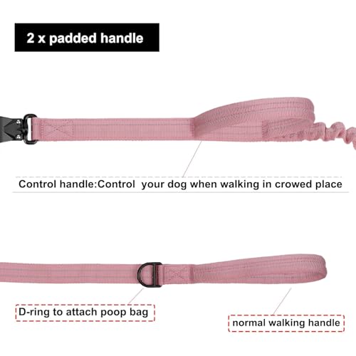 ICEFANG Tactical Dog Leash,K9 Training Walking Bungee Lead with 2 Control Handle,Heavy Duty Quick Release Metal Clasp,for Medium Large Breed (Pink, 6 FT) - color: Pink, size: 6 FT