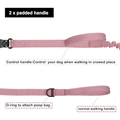 ICEFANG Tactical Dog Leash,K9 Training Walking Bungee Lead with 2 Control Handle,Heavy Duty Quick Release Metal Clasp,for Medium Large Breed (Pink, 6 FT) - color: Pink, size: 6 FT