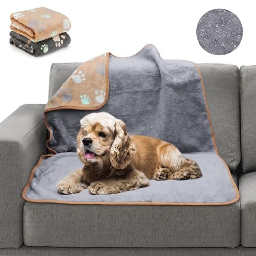 Waterproof Dog Blankets, 2 Pack Washable Dog Blankets for Bed Couch Sofa Protector Fleece Flannel Puppy Blanket Soft Plush Reversible Throw Blanket for Medium Dogs Cats 40''×30"(Grey+Coffee) - color: Grey, size: 30"×20.5"
