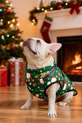 Dog Jackets for Winter Windproof Waterproof Vest Fleece Warm Dogs Coat with Belt Christmas Green M - color: Christmas Green, size: Medium