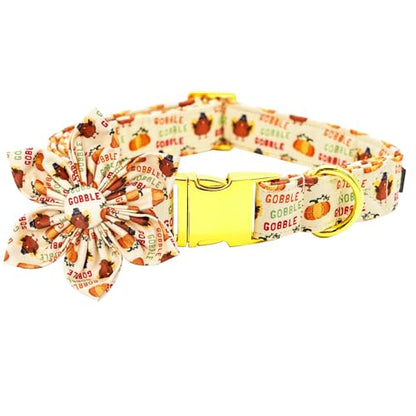 Dog Collar, Christmas Pet Collar with Flower Holiday Girl Boy Puppy Collar Adjustable for X-Small Dogs - color: Cute Turkey, size: X-Small (Pack of 1)