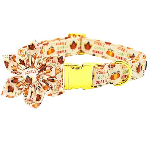 Dog Collar, Christmas Pet Collar with Flower Holiday Girl Boy Puppy Collar Adjustable for X-Small Dogs - color: Cute Turkey, size: X-Small (Pack of 1)